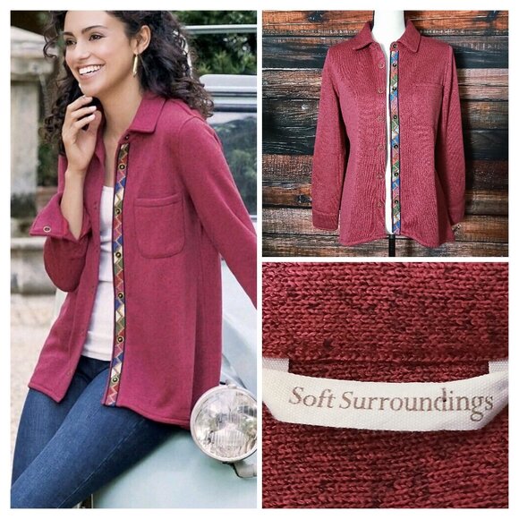 Soft Surroundings Willow Sweater Jacket PS Small Petite Shacket Embroidered Snap - Picture 1 of 11
